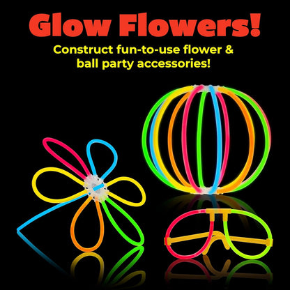 PartySticks Ultra Bright Bulk Party Supplies - Glow in The Dark Glow Sticks with Eye Glasses, Bracelets, and Connectors - Light Up Halloween 4th of July Party Favors