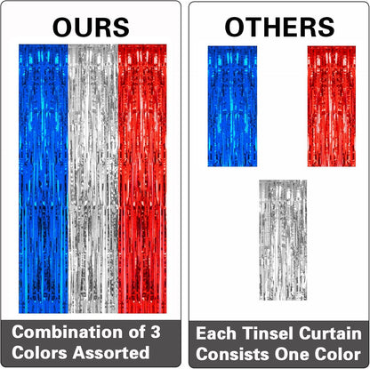 2 Pack 3.2ft x 8.2ft Silver Metallic Tinsel Foil Fringe Curtains, Door Streamer Photo Booth Backdrop for Birthday Graduation Engagement Bridal Shower Bachelorette Baby Shower Party Decorations