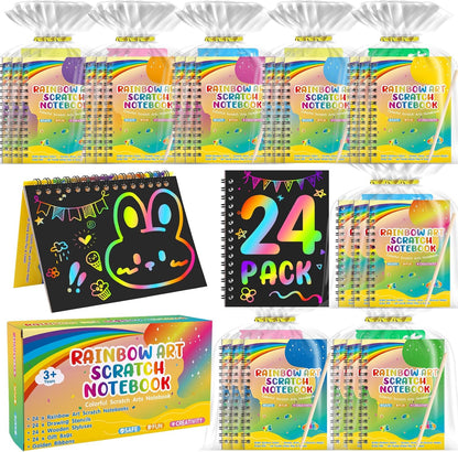 YSCare 24 Pack Scratch Arts and Crafts Notebooks, Rainbow Art Scratch Note, Goodie Bags Stuffers Essentials Gifts for Birthday Party Favors Classroom Prizes