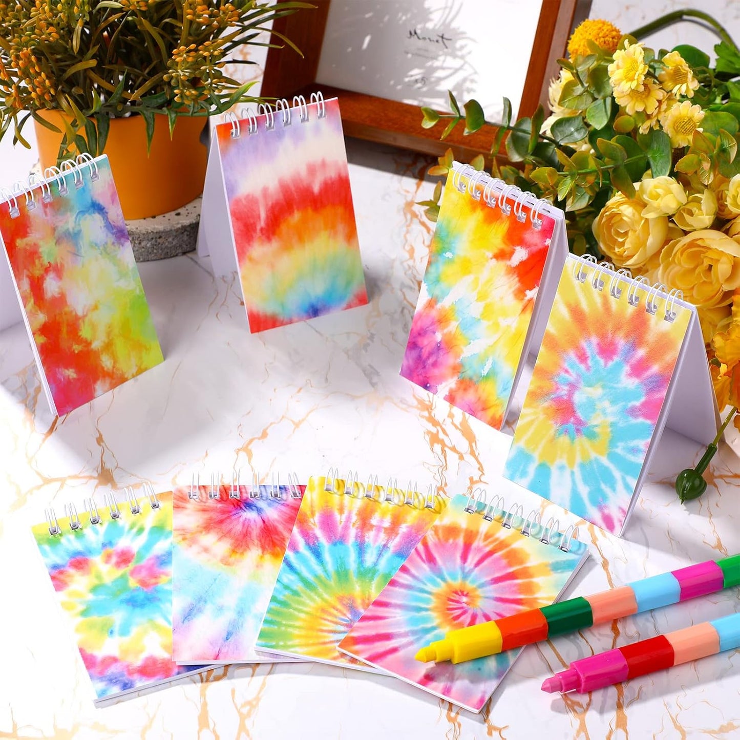 Dianelhall 24 Pcs Mini Tie Dye Notebooks Colorful Party Favors Mini Spiral Notepads Party Supplies for Kids End of Year Graduation Kindergarten Preschool Birthday School Classroom Gifts