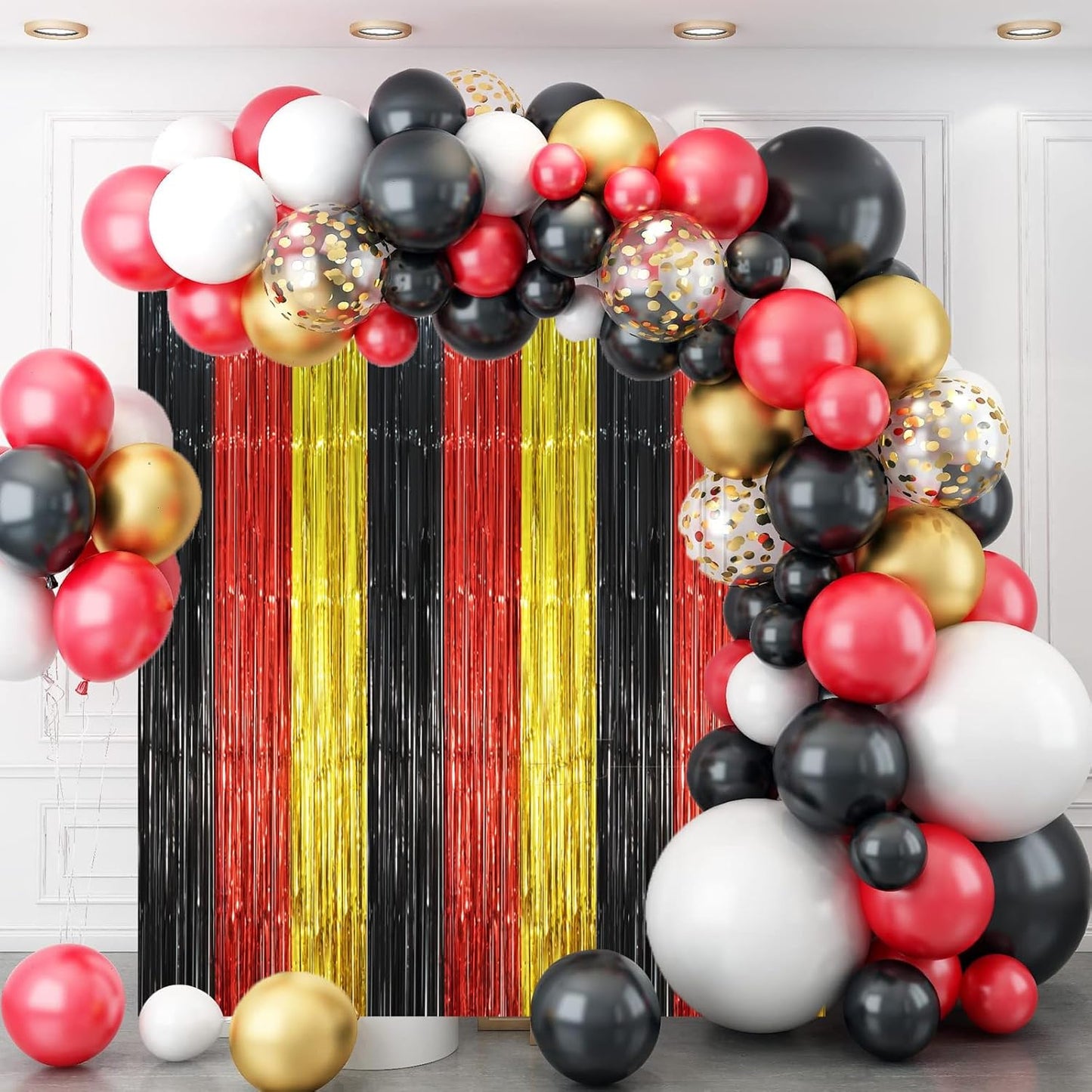 Voircoloria 3 Pack 3.3x8.2 Feet Gold Foil Fringe Backdrop Curtains, Tinsel Streamers, Fringe Backdrop for 2025 New Years Eve, Graduation, Birthday, Baby Shower, Gender Reveal, Disco Party - Colors A