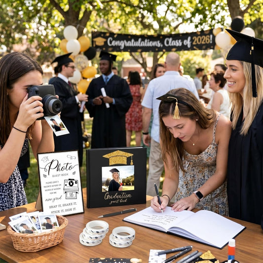 Engrowtic 2026 Graduation Guest Book with Photo Sign Decorations Guest Book Sign 100 Pages Class of 2026 Scrapbook Album DIY Tape Signature Pen for Grad Party(Photo Insertable)
