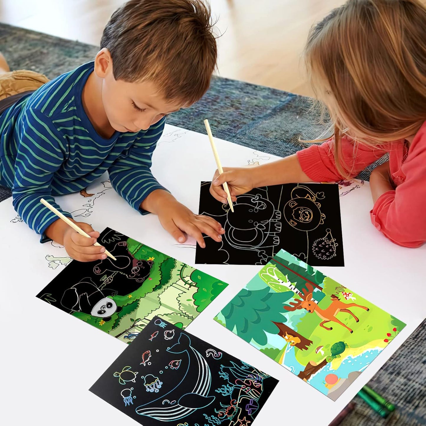3Set Scratch Paper Art for Kids, Colorful Magic Drawing Book for Children Girls, Rainbow Scratch Off Craft Painting Book with 3 Scratch Pen for Birthday Party Games, DIY Projects Kits Craft Gifts