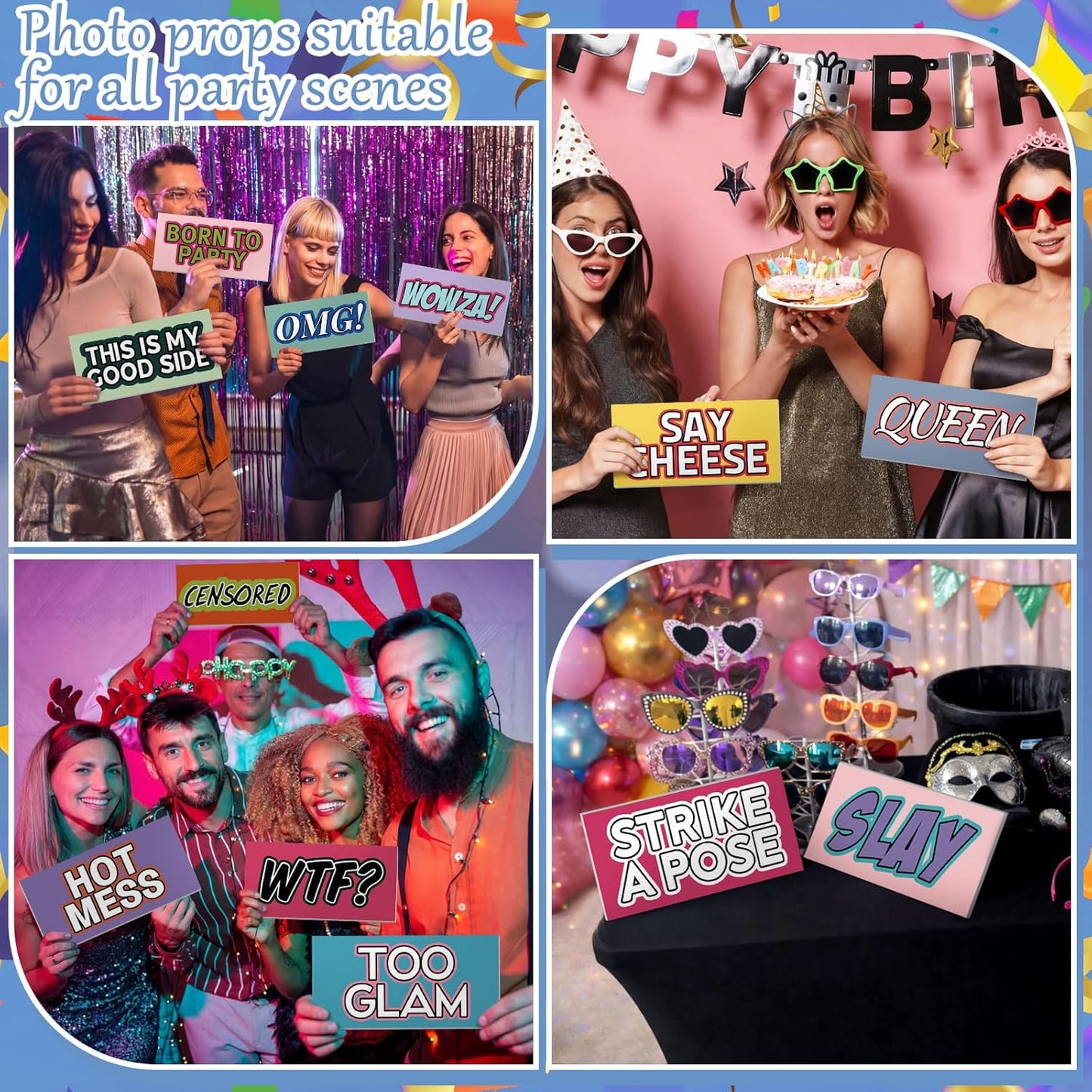 AceOrbit 64 Designs Funny Photo Booth Prop for All Occasion Double Sided 11x5.5'' Photobooth Props Sign Decor DIY Waterproof Selfie Sign for Wedding Graduate Birthday Party Supplies(Classic Style)