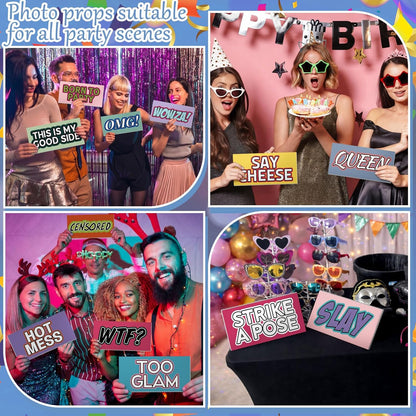 AceOrbit 64 Designs Funny Photo Booth Prop for All Occasion Double Sided 11x5.5'' Photobooth Props Sign Decor DIY Waterproof Selfie Sign for Wedding Graduate Birthday Party Supplies(Classic Style)