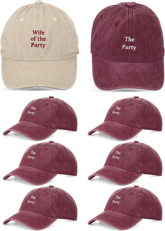 Chicingyou 8 Pack Adjustable Bachelorette Hat, 1 Wife of the Party Cap and 7 the Party Cap for Bridesmaid Bride Wedding Gift