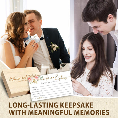 Boho Advice and Wishes for the Mr and Mrs - 50 Packs Wedding Advice Cards Bridal Shower Game Cards with Box Reception Guest Book for Bride Groom Newlywed Engagement Party Decoration -A08