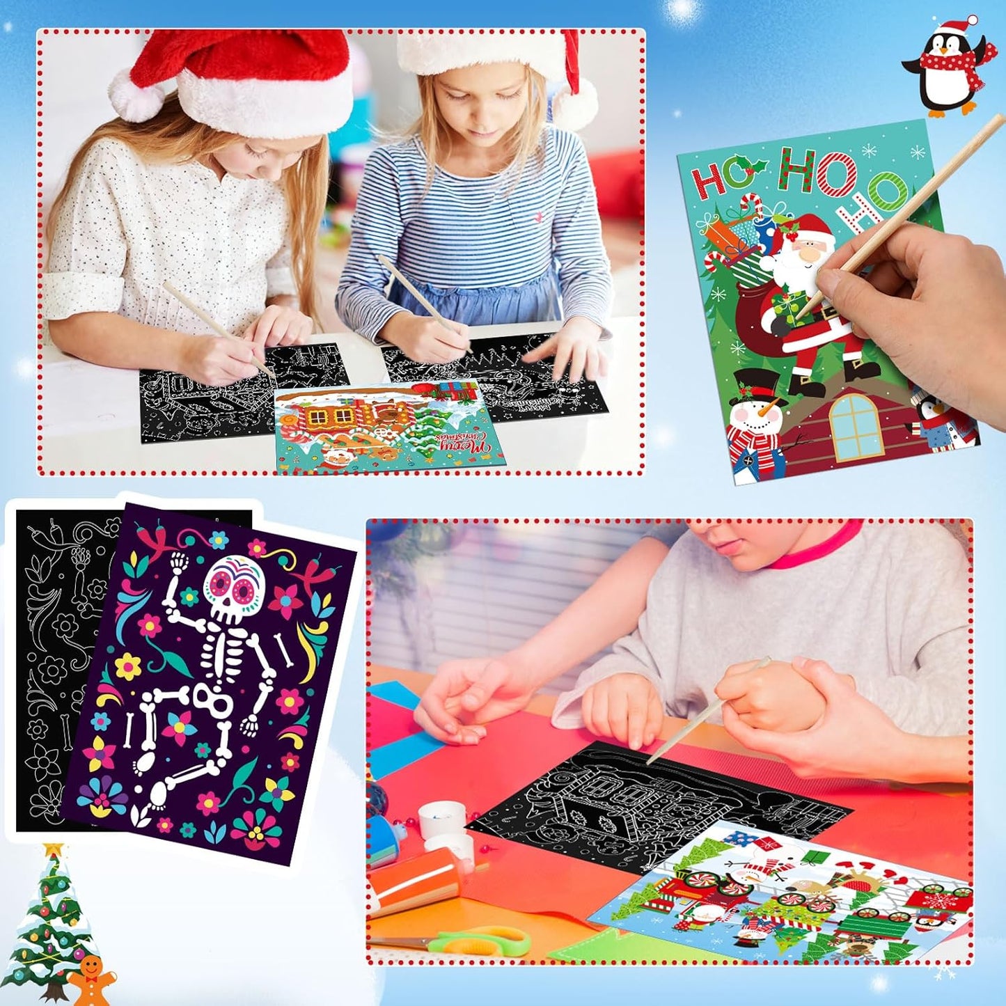 Marspark 24 Pcs Summer Crafts for Kids Bulk Color Your Own Summer Scratch Posters DIY Magic Scratch Paper Black Off Art Paper Gifts Kit Doodle Art for Home Holiday School Party Activities