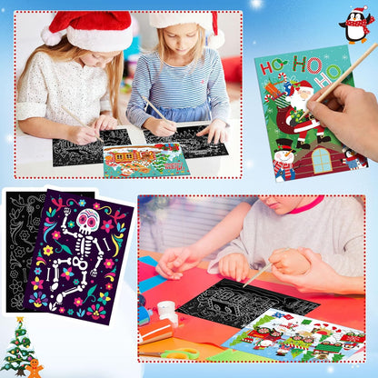 Marspark 24 Pcs Summer Crafts for Kids Bulk Color Your Own Summer Scratch Posters DIY Magic Scratch Paper Black Off Art Paper Gifts Kit Doodle Art for Home Holiday School Party Activities