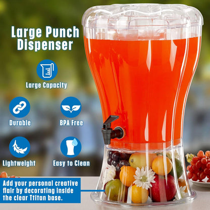 Buddeez Clear Drink 3.5 Gallon Plastic Beverage, Comes with Stand, Spigot, Ice Cone, Large Punch Dispenser for Parties