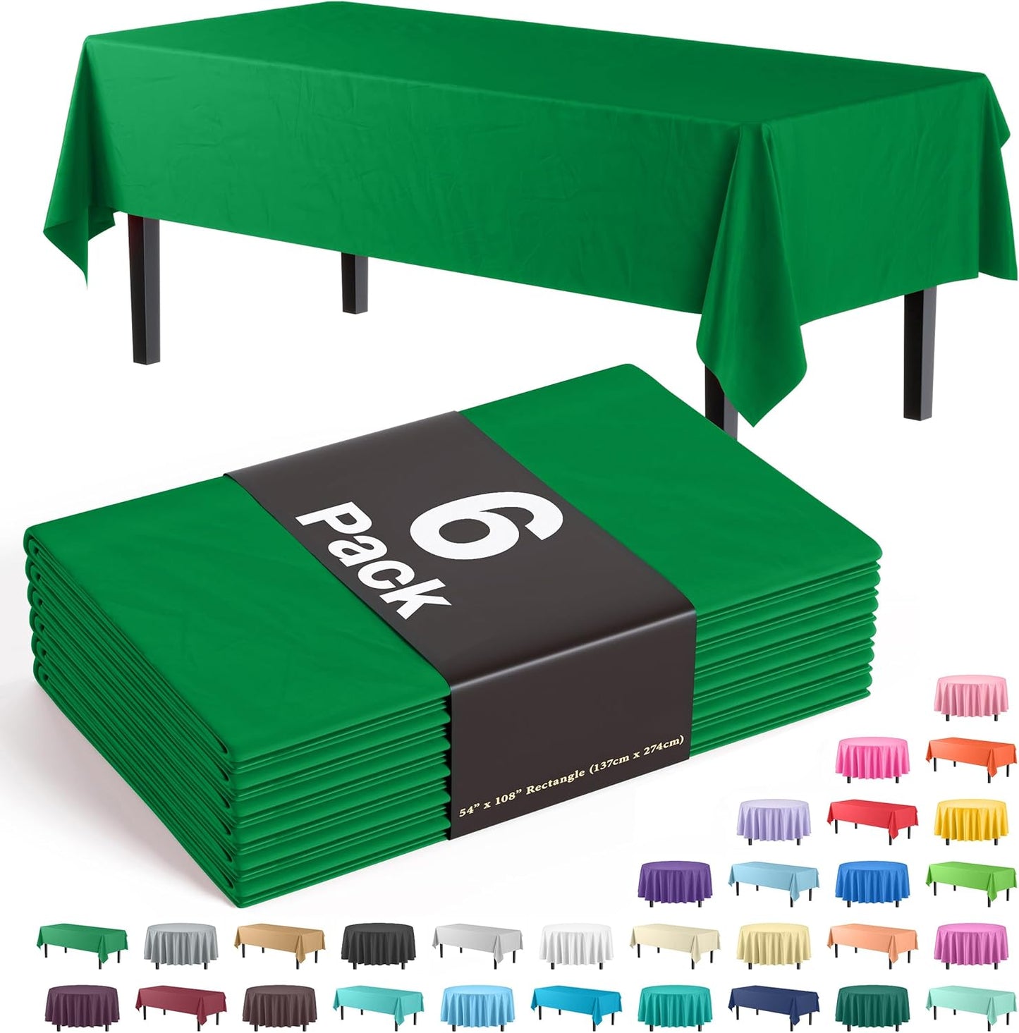 Exquisite Party Solids 6-Pack Premium Plastic Tablecloth 54in. x 108in. Rectangle Plastic Table Cover - Navy