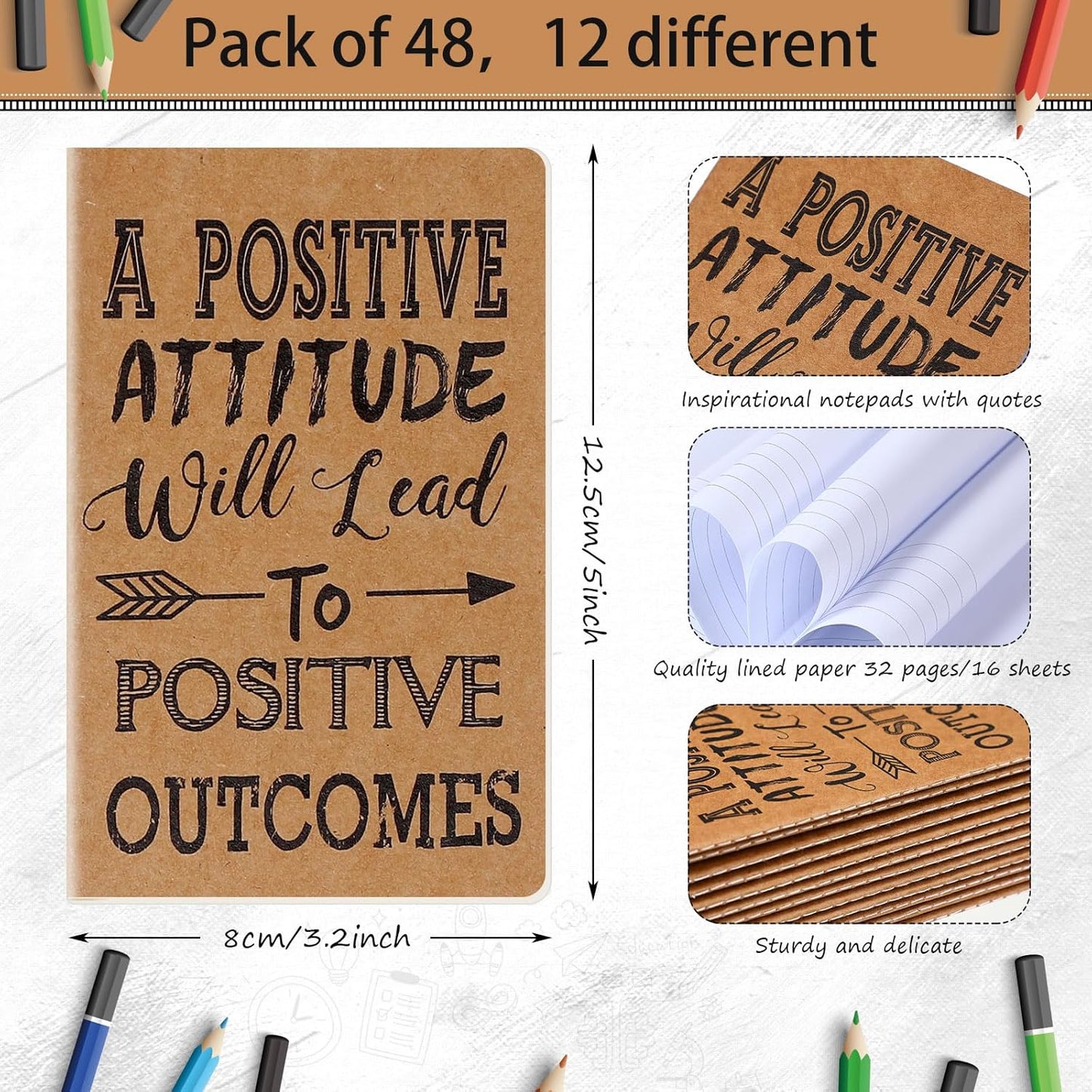 Outus 24 Pieces Mini Inspirational Notepads Motivational Small Pocket Journal Notebook Inspiring Note Pads Gift for School Office Travel Coworkers Supplies, 12 Styles (Simple Style)