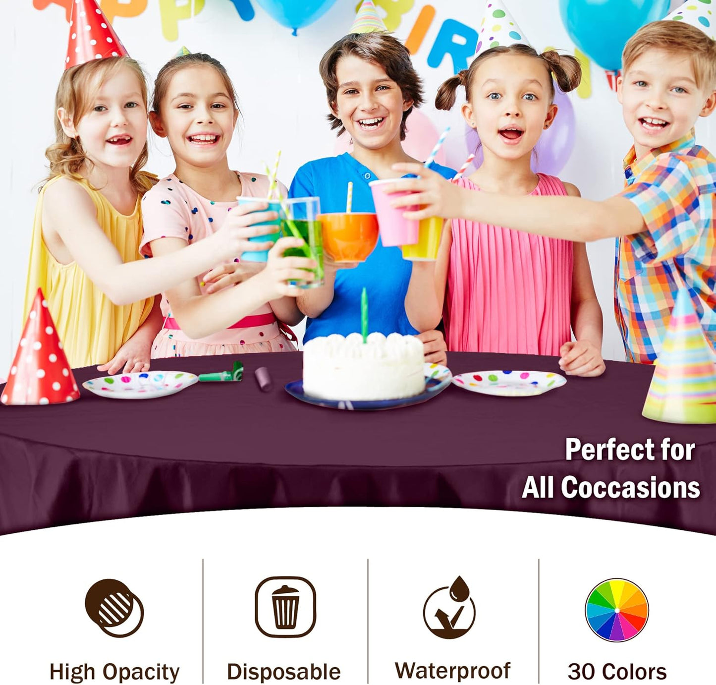 12-Pack Premium Plastic Tablecloth 54in. x 108in. Rectangle Table Cover - Dark Blue - Colors A