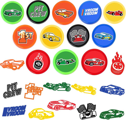 36PCS Race Car Party Favors for Kids - 24 Temporary Tattoos & 12 Stamps - Checkered Flag Themed Birthday Decorations, Goodie Bag Stuffers & Classroom Rewards for Boys