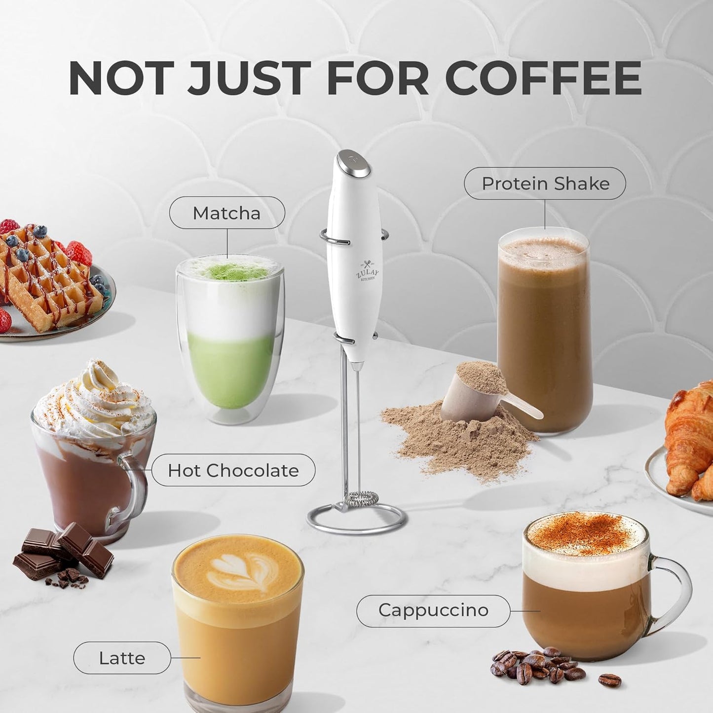 Zulay Kitchen Powerful Milk Frother Wand With Duracell Batteries - Ultra Fast Handheld Drink Mixer - Electric Whisk Foam Maker for Coffee, Lattes, Cappuccino & Matcha - Z1 Motor - Black - Colors B