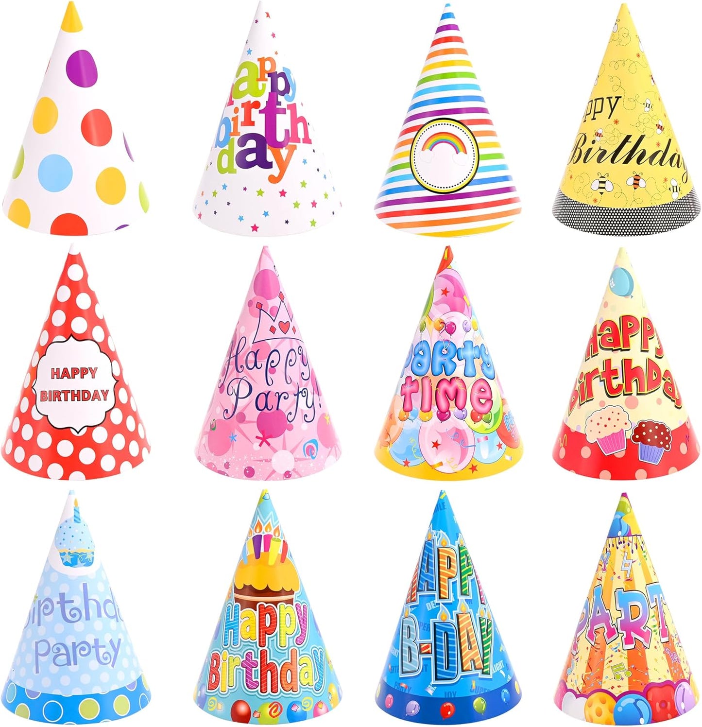 CANREVEL 12 PCS Party Hats for Adults, Party Headwear, Happy Birthday Hats, Birthday Party Decorations for Women Men