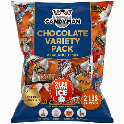 CANDYMAN 4 lb Assorted Chocolate Candy Variety Pack, Bulk Chocolate Individually Wrapped, Candy & Holiday Treats, Father's Day, Ship with Ice