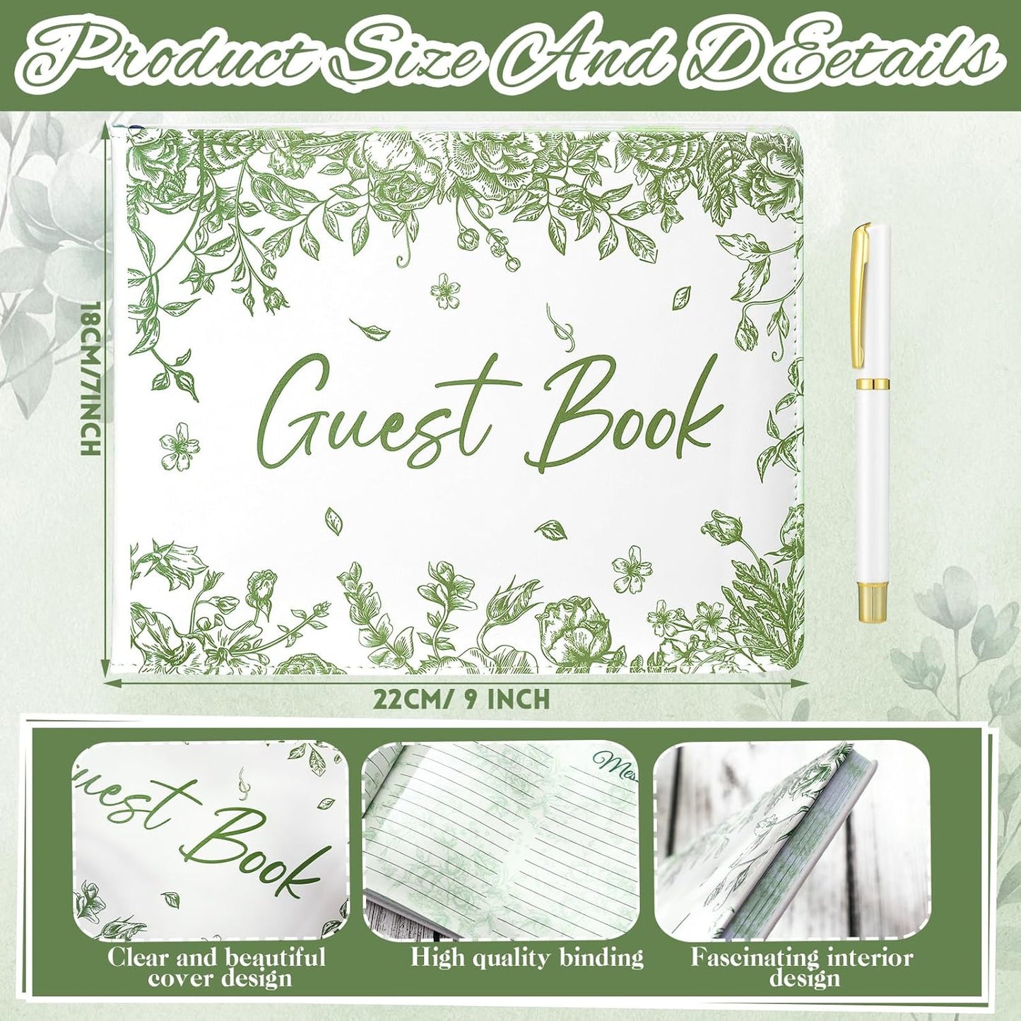Panelee Wedding Guest Book with Pen Set Elegant Guest Sign in Books Bridal Shower Guestbook Beautiful Guest Book Wedding Reception Guestbook for Wedding (Flower, Blue)