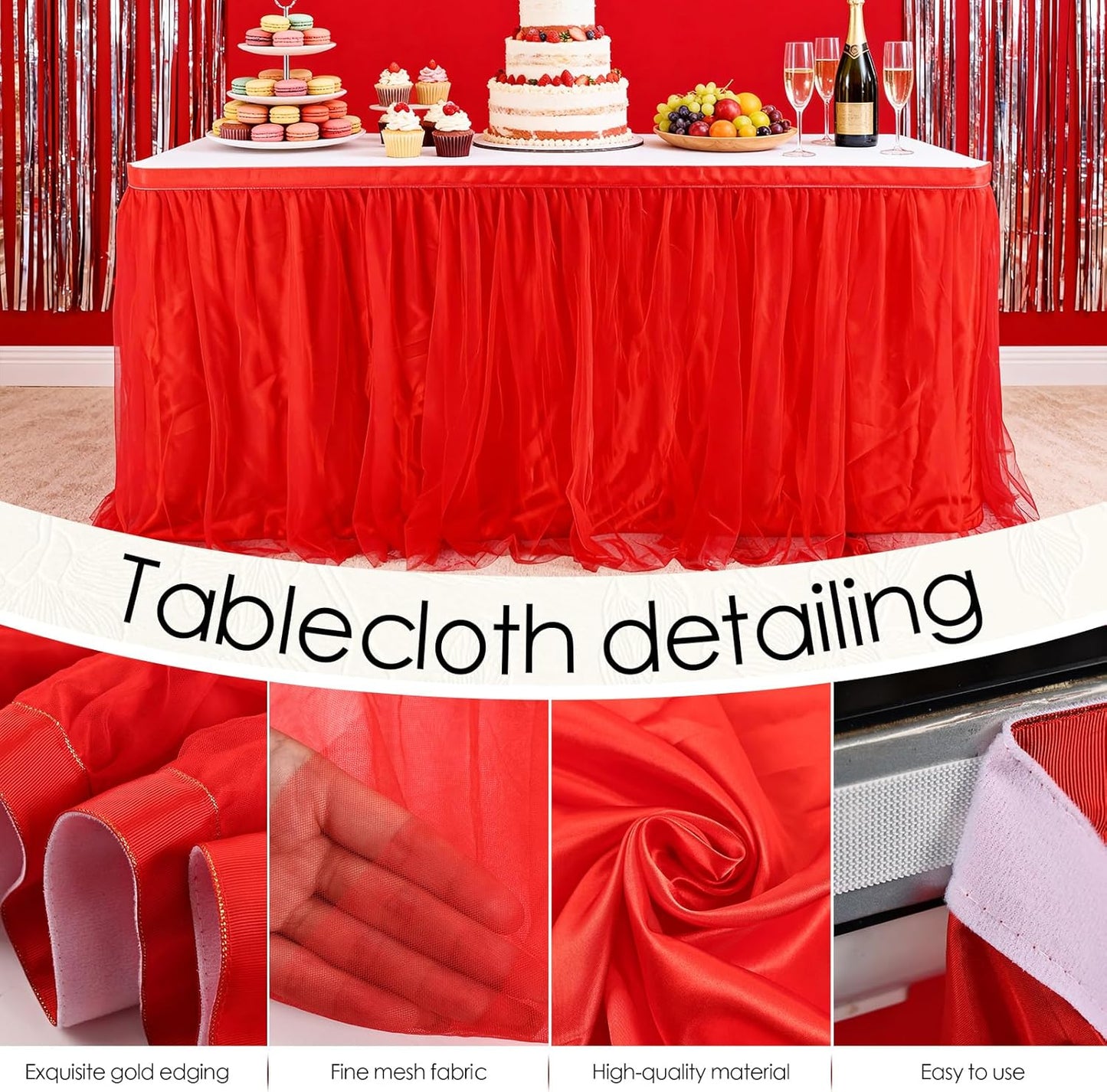 THARAHT Tulle Table Skirt 6FT 180CM Long for Rectangle Tables Round Tables Ruffle Desk Skirt for Princess Girls Birthday Party Cake Dessert Decorations Table Skirt