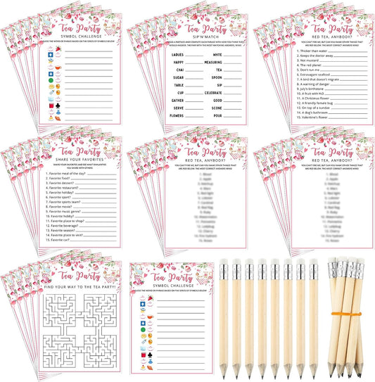 Fullhawl 202 Pcs Tea Party Games 40 Players Floral Tea Party Cards Garden Tea Party Games for School Party, Birthday, Bridal Shower, Garden Tea Party, Family Activities Party, Group Activity