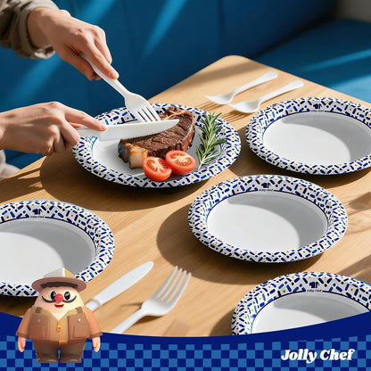 JOLLY CHEF 300 Count 8.5 Inch Paper Plates, Soak-Proof, Cut Proof, Disposable Heavy Duty Plates for Everyday Use, Picnic, Family Gatherings, Parties