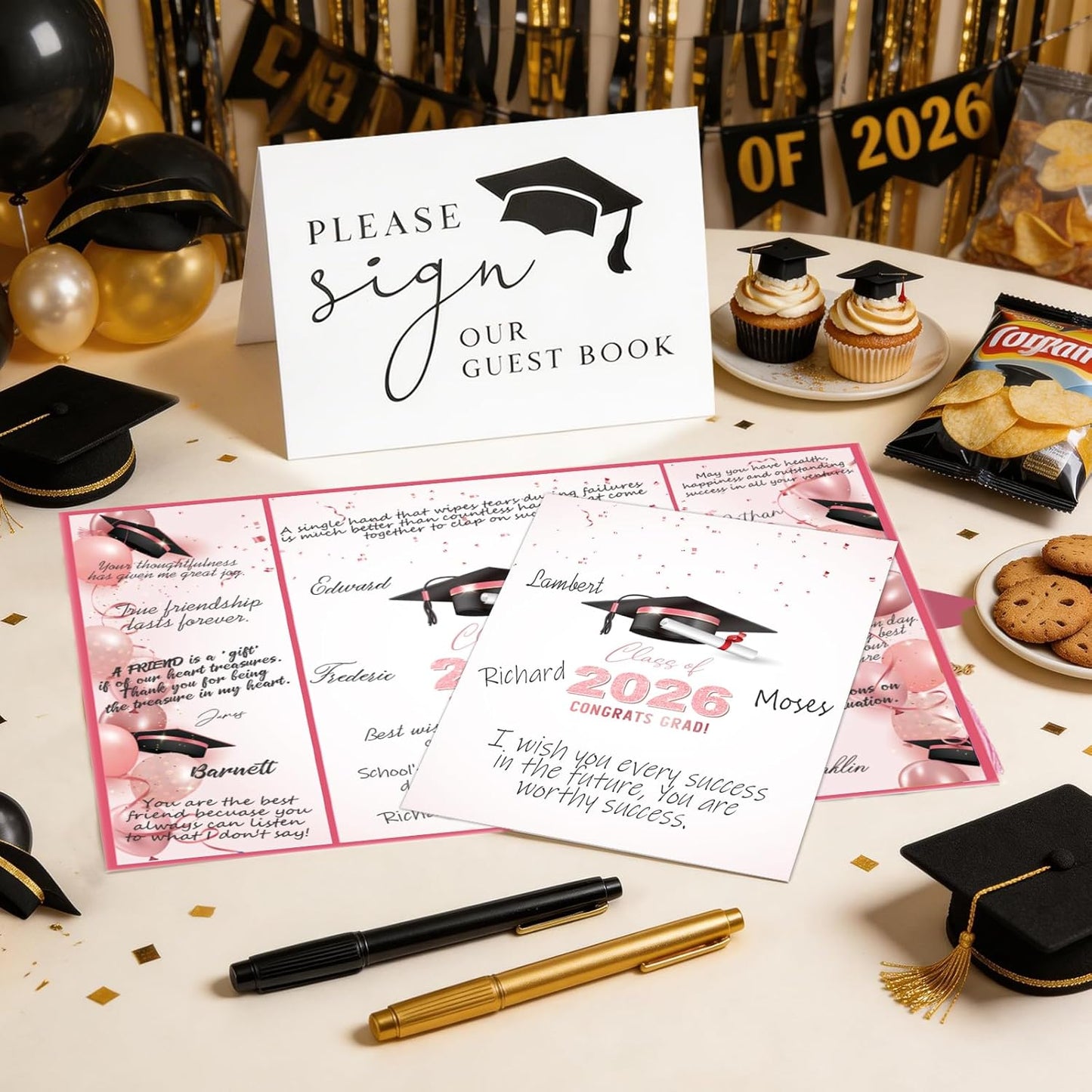 kockuu 2026 Graduation Guest Book Signature Board, Pink Class of 2026 Graduation Sign in Book to Sign Decor for Grad Party High School College Grad Gifts