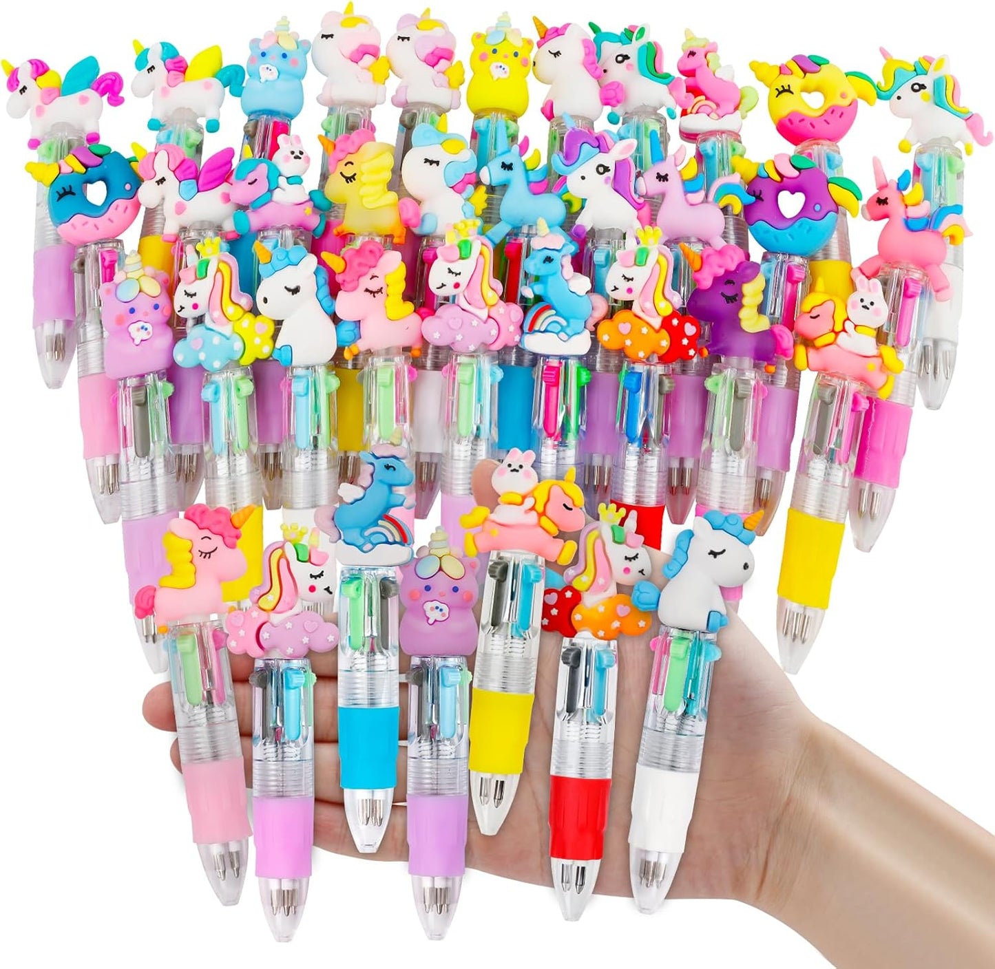 CZWZ 20Pcs Mini Multicolor Pens in One 4-in-1 Cute Pens Bulk for Kids, Fun Kawaii Ballpoint Pens for Birthdays and Children's Party Favors Gifts Teacher School Supplies