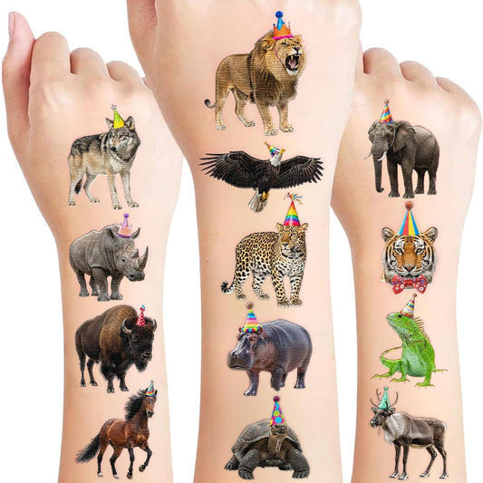 96PCS Birthday Animal Temporary Tattoos Stickers - Realistic Jungle Zoo Farm Animal Birthday Party Favors Party Decorations Accessories Supplies Gift For Kids Teens Adult Classroom Prizes Rewards