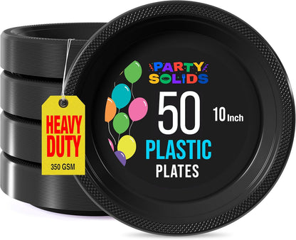 Exquisite Party Solids Red Plastic Plates For Party Supplies 10" Red Disposable Plates Heavy Duty 50 Pcs Plastic Dinnerware Sets Heavy Duty 350 GSM Disposable Dinnerware Set