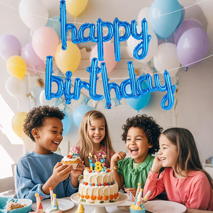 Happy Birthday Balloons Banner Foil Letters Balloons Connected, Personalized Birthday Signs for Women Men Boys Girls Birthday Party Decorations, Small Gold