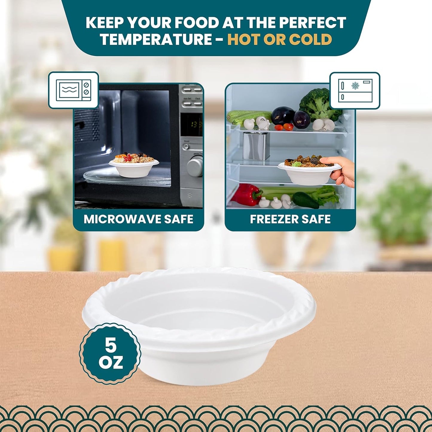 R-kay Plastic Bowls - 100 Count Microwavable Disposable Bowls - Strong Heavy Duty And Sturdy White Plastic Bowls Disposable (12 OZ, 100)