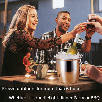 Ice Buckets - Champagne Ice Bucket with Tongs, Golden Trumpet Ice Bucket Stainless Steel Mirror Reflection Wine Cooler for Cocktail Bar Beer Red Wine Liquor Beverages Party,Ice Frozen Longer, 2.5L