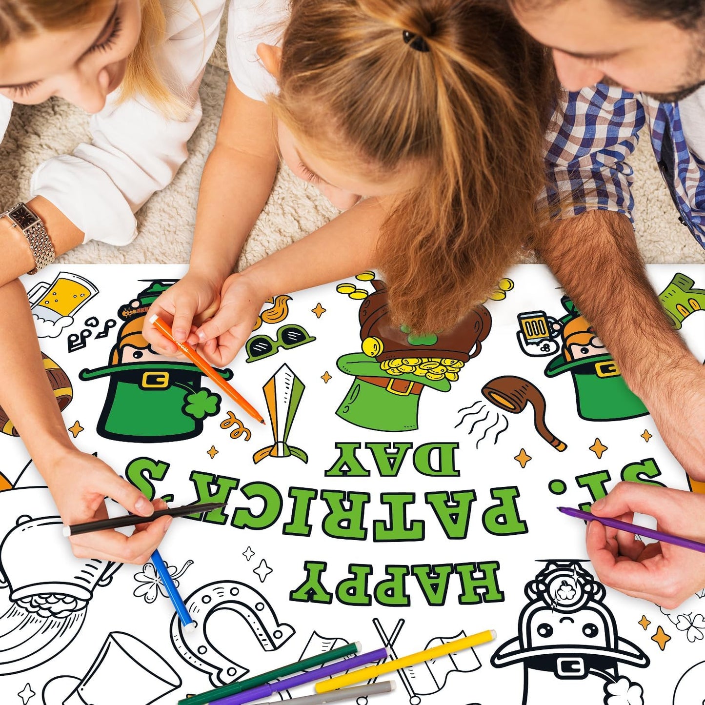 43.3x31.5 Summer Coloring Poster with Picture, Giant Cute Painting Poster, Large Coloring Tablecloth for Classroom Home Birthday Party Supplies Favor