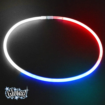 Glow Fever Glow Sticks Bulk 4th of July 100ct Red White Blue 22'' Glow Necklaces with Connectors, for Patriotic National Memorial Day Party Festivals Raves