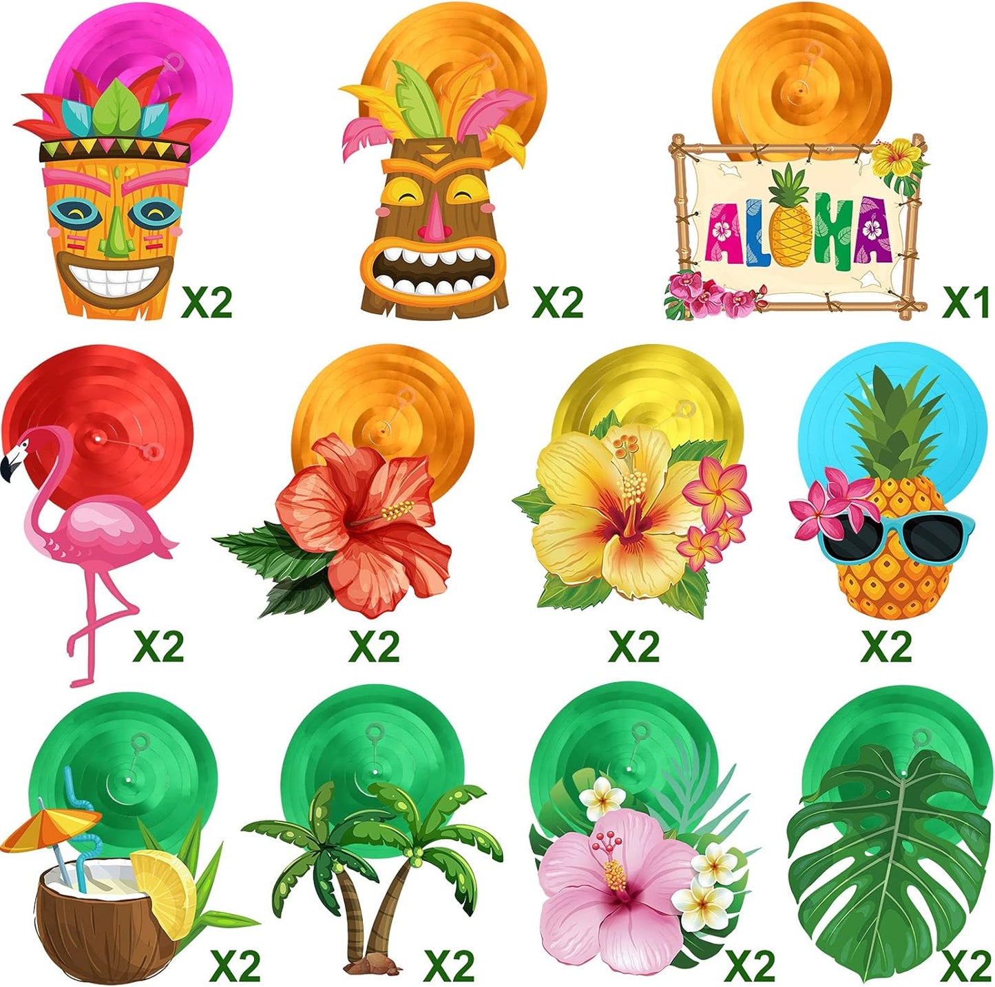 Outus 30 Pieces Hawaiian Luau Birthday Party Hanging Swirl Decorations, Flower Tropical Palm Flamingo Sign Foil Ceiling Decor for Floral Tropical Party Summer Beach Pool Tiki Supplies(Summer)