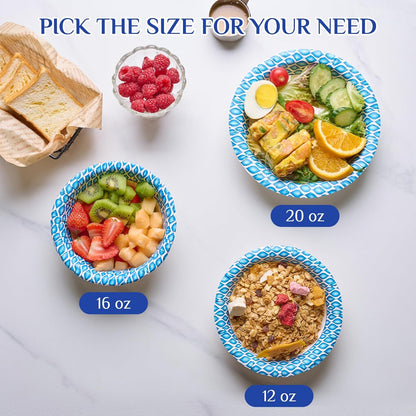 MUCHII 20 Oz Paper Bowls 180 Count Disposable Bowls, Printed Soak Proof Large Bowls for Breakfast, Lunch, and Dinner Meals
