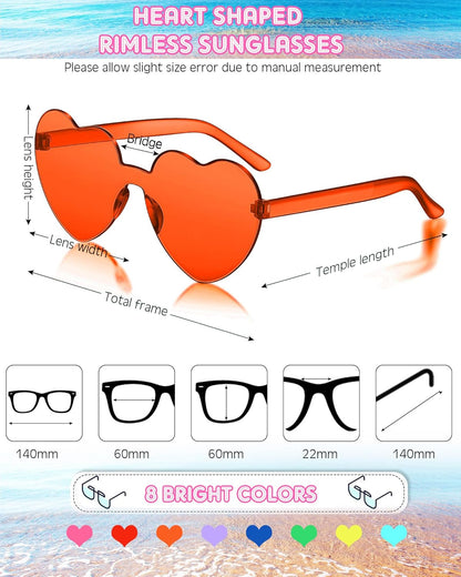 Photect 12 Pair Heart Shaped Sunglasses Neon Color Transparent Heart Glasses for Women Party Favor