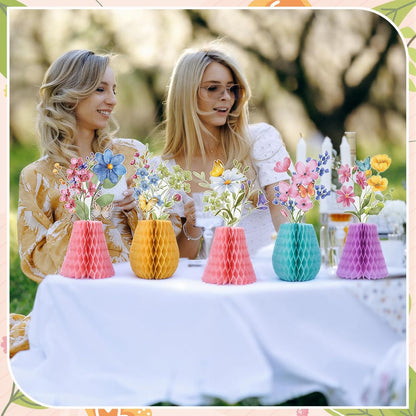Vicenpal 12 Pcs Wildflowers Honeycomb Centerpieces Wildflowers Party Decorations 3D Summer Table Decor Flower Centerpieces for Birthday Baby Shower Wedding Party Office Home Decorations