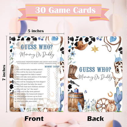Cowboy Baby Shower Bingo Game, Pack of 30 Game Cards, Wild West Rodeo Shower Game, Gender Reveal Party Decorations, Gender Neutral - KR59