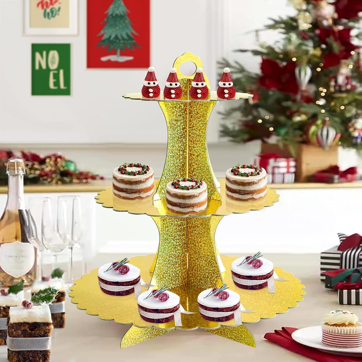 Soleebee 3-Tier Cupcake Stand, Cardboard Cupcake Tower, Dessert Cup Cake Stand Tower for Birthday Wedding Party Decoration, Cupcake Tier Stand 1 Set (Black)