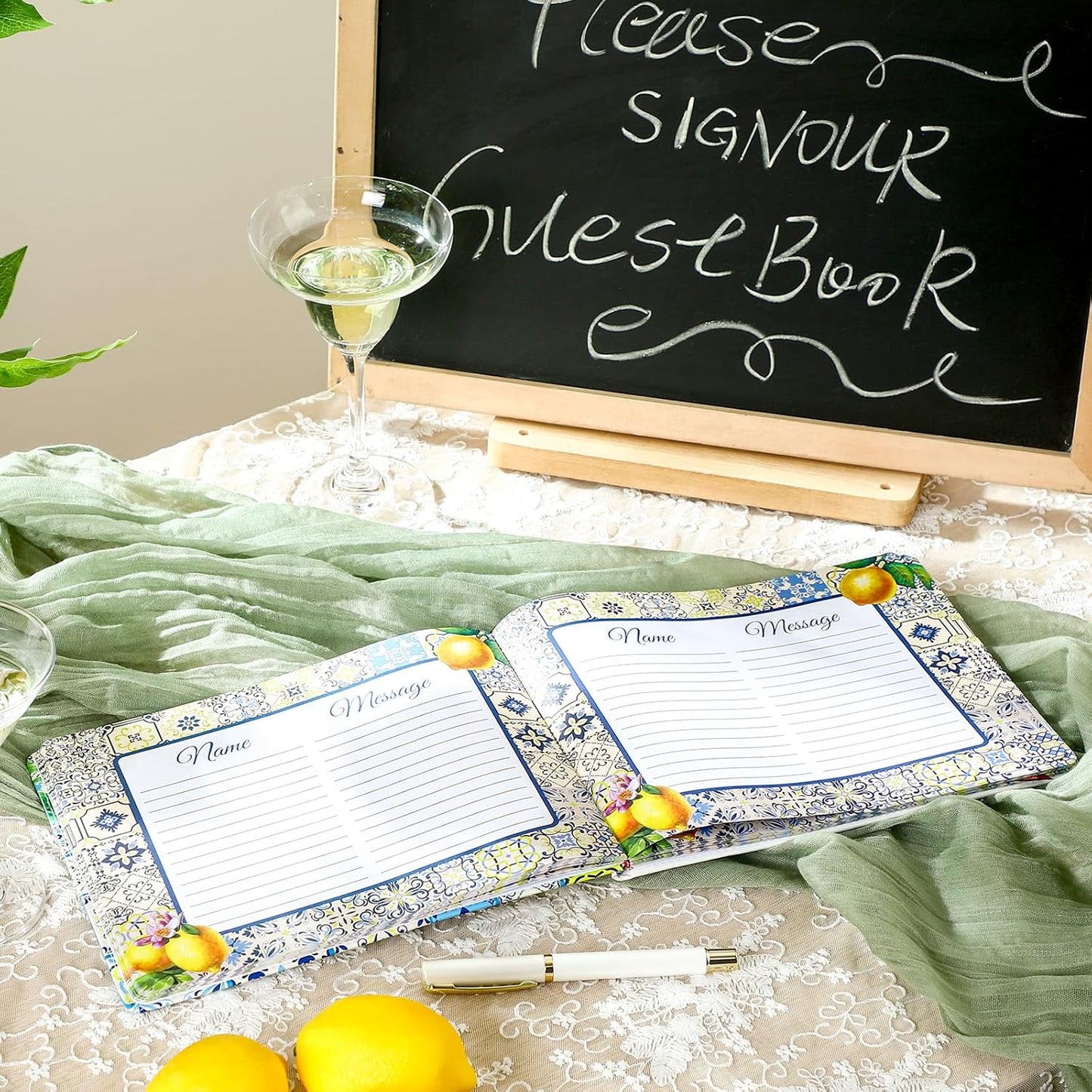 Panelee Wedding Guest Book with Pen Set Elegant Guest Sign in Books Bridal Shower Guestbook Beautiful Guest Book Wedding Reception Guestbook for Wedding (Flower, Blue)