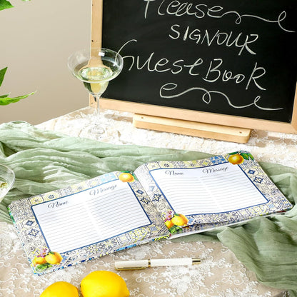 Panelee Wedding Guest Book with Pen Set Elegant Guest Sign in Books Bridal Shower Guestbook Beautiful Guest Book Wedding Reception Guestbook for Wedding (Flower, Blue)