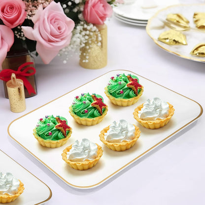 3 Pack Plastic Serving Trays for Party - Gold Serving Tray 8 x 11 Inch - Heavy Duty Dessert Trays for Food - Rectangular Party Serving Trays for Entertaining - Clear Cookie Platters