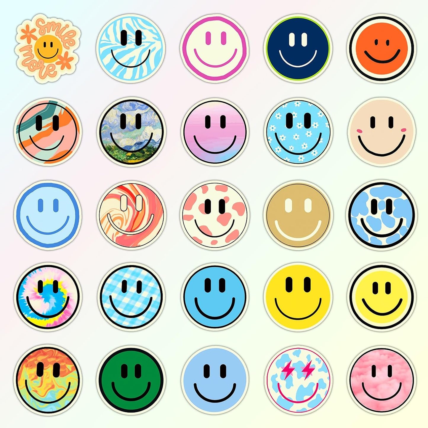 50PCS Smiling Stickers, Cute Water Bottle Stickers for Kids, for Teaching Rewards, Notebooks, Stationery, Luggage, Cartoon PVC Happy Stickers