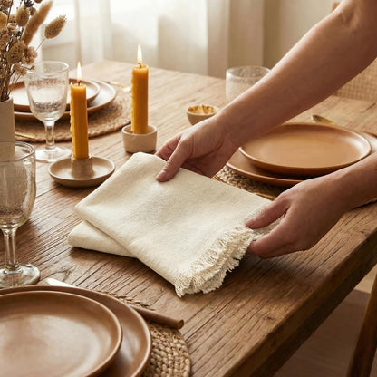 ACCENTHOME Natural Cotton Linen Napkin Set of 12 18x18 inch Dinner Napkins - Washable Soft Premium Hotel Quality Reusable Hemmed Edges Napkins Perfect Table Linens for Family Dinners, Weddings