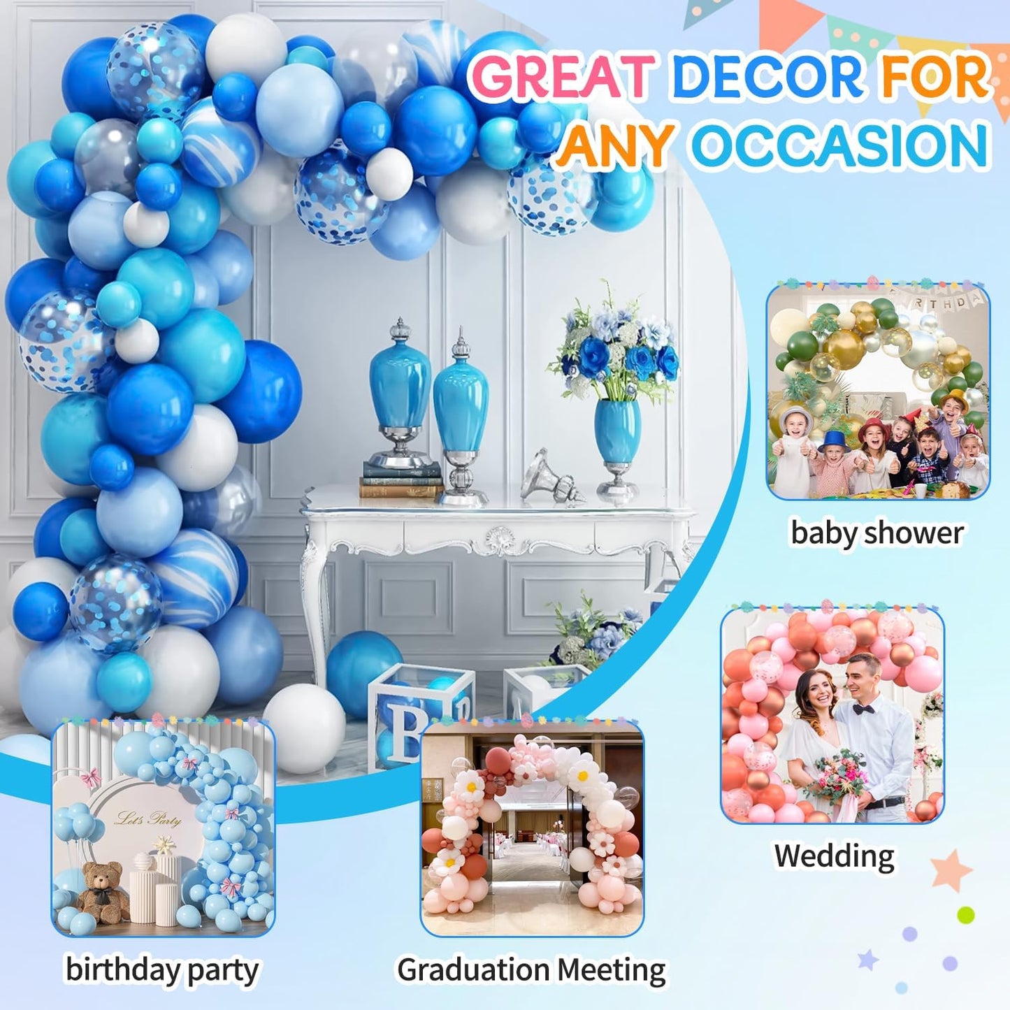 QIPUMP Balloon Arch Garland Kit,98.5ft Balloon Tape Strips&600 Glue Point Dot,Balloon Arch Strip Kit with 6pcs Hook and Ribbon(6) for Arch Kit Birthday Gender Reveal Party Wedding Decorations