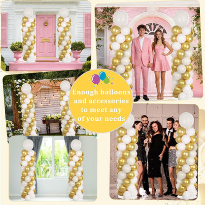 2 Set Black and Gold Balloons Column Stand Kit with 100 Balloons Adjustable Balloon Stand with Bases for Floor Black Gold Confetti Balloon Column Kit for Bridal Shower Valentine Birthday Party Decor