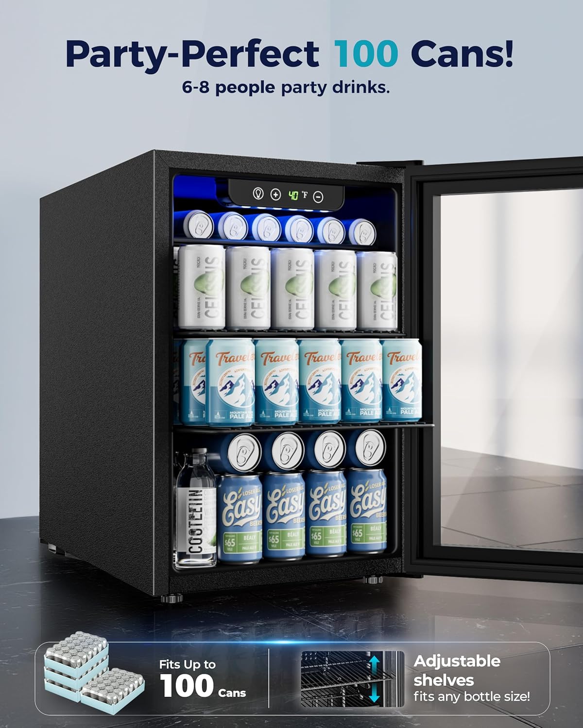 EUHOMY 4.5 Cu.ft Beverage Refrigerator and Cooler, 145 Can Mini fridge with Glass Door for Soda Beer Wine, Small Drink Dispenser with Digital Adjustable Thermostat for Home Office Bar