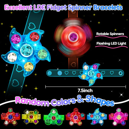 24PCS Light Up Fidget Spinner Bracelets Glow Birthday Party Favors Bulk for Kids 4-8 8-12 Summer Goodie Treat Bag Stuffers Pinata Filler Classroom Treasure Toys Carnival Prize End of Year Student Gift
