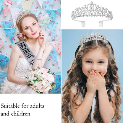 Happy Birthday Queen Tiara Crowns for Women, Red Sash, Party Favors Supplies Gift, 30th Decorations, Stuff Accessories